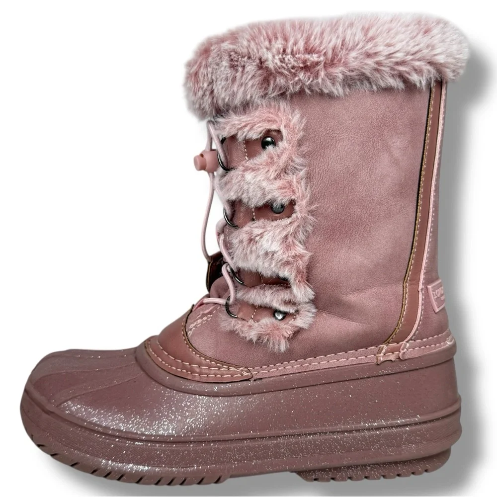 London Fog Faux Fur Winter Snow Boots Pink Suede Size 4 Cabincore Cozy Outdoor